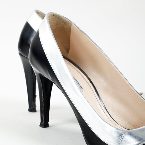 Prada Metallic Rim Point Toe Stiletto Heels - Picture 9 of 10